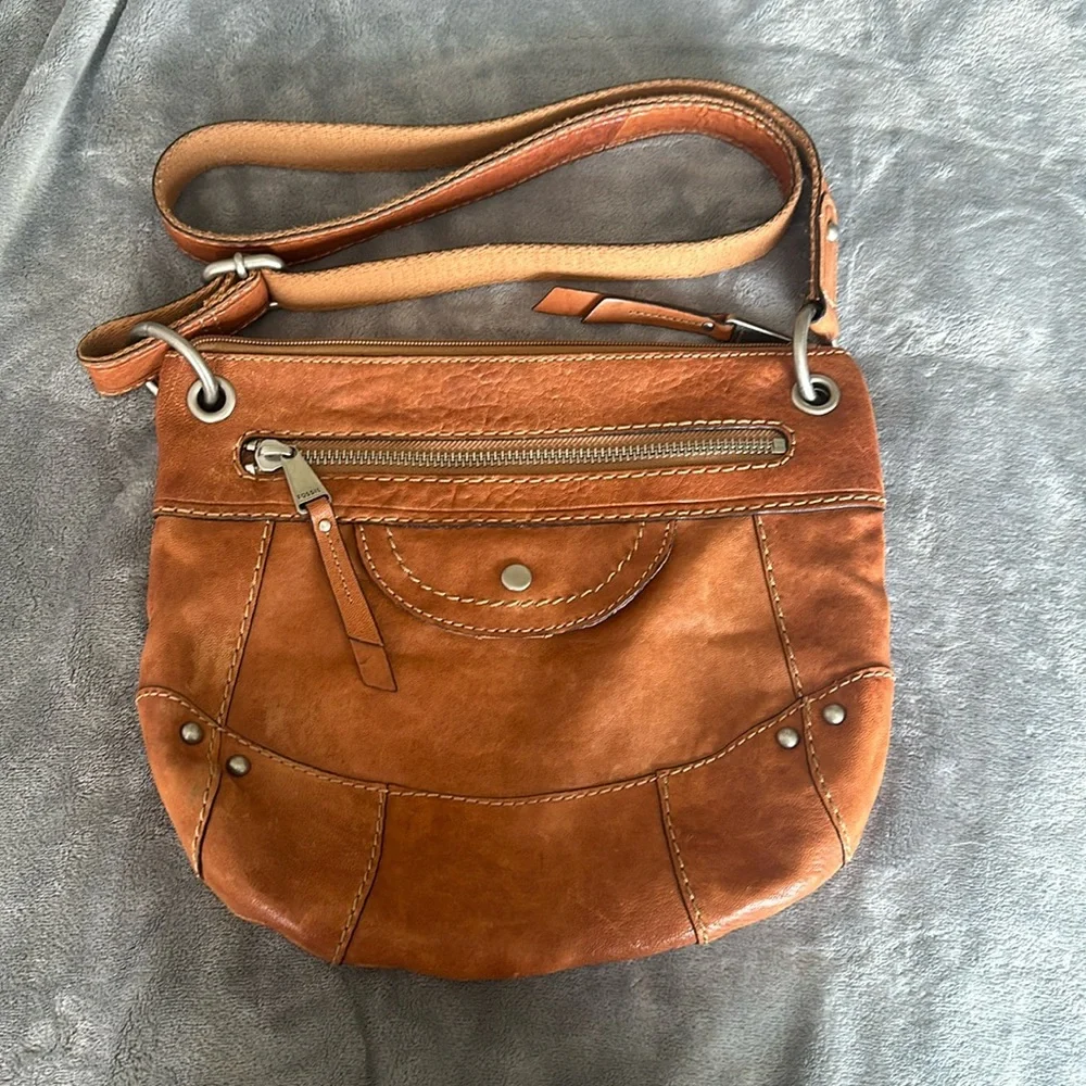 Fossil leather crossbody bag in brown